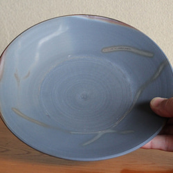 備前焼の２１ｃｍ深皿、パスタ皿、カレー皿（ブルーグレー） 3枚目の画像