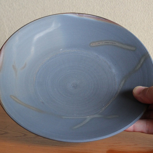 備前焼の21cm深皿、パスタ皿、カレー皿（ブルーグレー