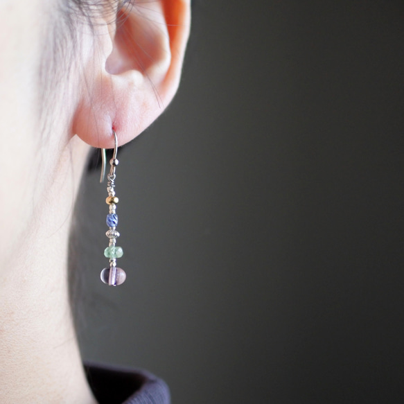 カレンシルバー　フローライト　グリーンカイヤナイト　ヴィンテージビーズのピアス（Silver925）orイヤリング 7枚目の画像