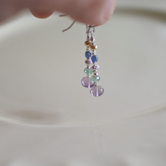 カレンシルバー　フローライト　グリーンカイヤナイト　ヴィンテージビーズのピアス（Silver925）orイヤリング 2枚目の画像