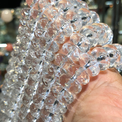 水晶 ボタンカット 5mm*9mm 連売り 38cm ブレスレット2本分 天然石