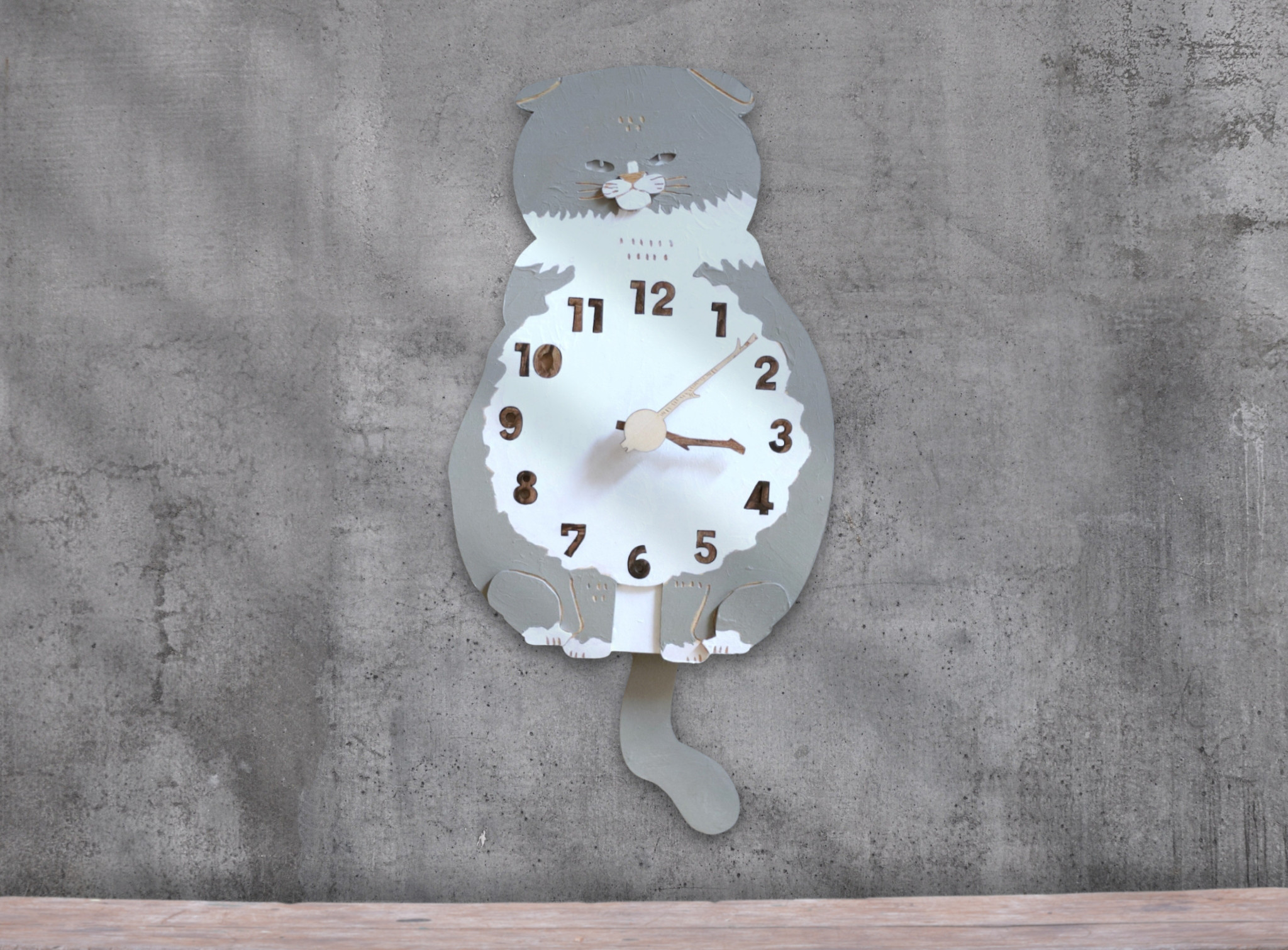 スコティッシュ・フォールド グレー レギュラーサイズ 時計 木製 振り子時計 掛け時計