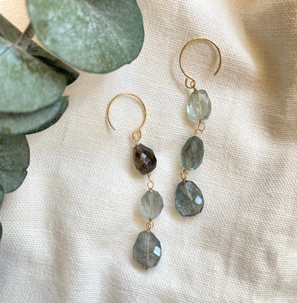 14kgfモスアクアマリン・トルマリンピアス/イヤリング モスアクアマリン房ピアス・イヤリング変更可・14kgf | iichi 日々の