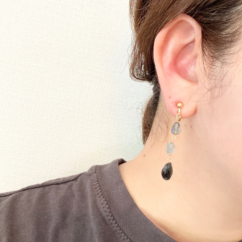 14kgfモスアクアマリン・トルマリンピアス/イヤリング モスアクアマリン房ピアス・イヤリング変更可・14kgf | iichi 日々の