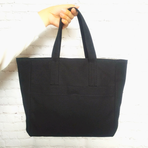 ドリンクホルダー付き 》 フロントポケット トートバッグ ☆ 黒