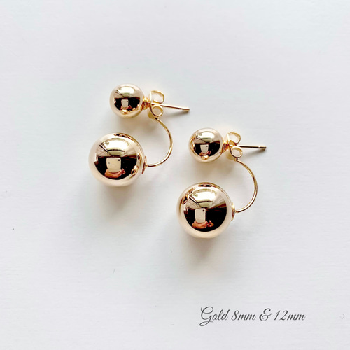 gold ダブルボールピアス 2way サージカルステンレス316L ピアス