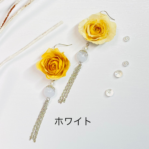 新作】薔薇球体レジンホワイトレースピアスイヤリング