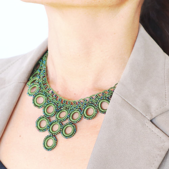 OYA crochet 47㎝ necklace [Bib Ring] Green Ivy 第1張的照片