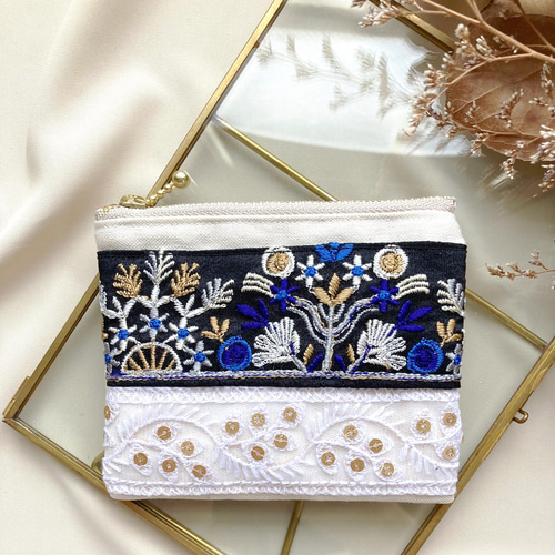 ✧ 風車シリーズ ✧ インド刺繍リボン ポーチ フラットポーチ