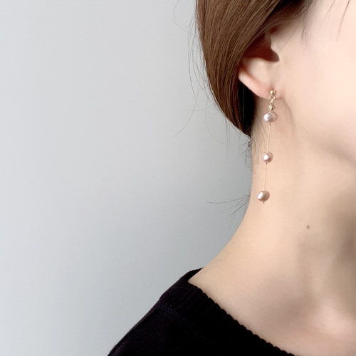 新色追加＊淡水パールの3連ピアス/イヤリング ピアス（スタッド・一粒