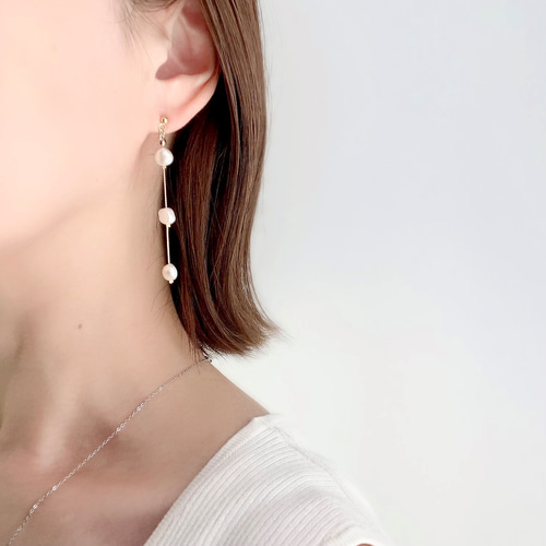 新色追加＊淡水パールの3連ピアス/イヤリング ピアス（スタッド・一粒  