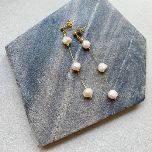 新色追加＊淡水パールの3連ピアス/イヤリング ピアス（スタッド・一粒