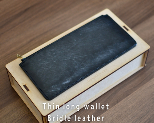 ブライドルレザーの極薄長財布 ファスナータイプ 長財布 Mz leather