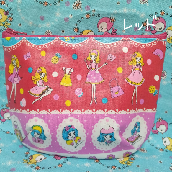 ラミネート　おとめちっくレトロガール♥昭和レトロ♥少女漫画　ファスナーポーチ　乙女　パッチワーク風　キャンディ 2枚目の画像