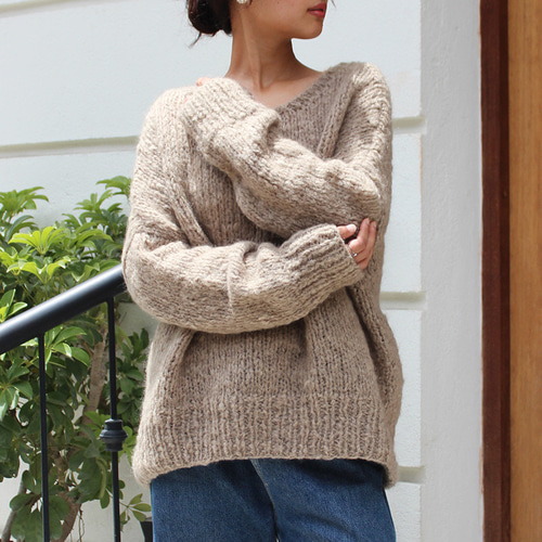 ◉軽ふわ手編みニット◉モヘアショートセーター サンドベージュ
