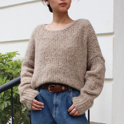 ◉軽ふわ手編みニット◉モヘアショートセーター サンドベージュ ◉軽ふわ手編みニット◉モヘアショートセーター サンドベージュ
