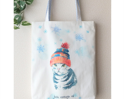 かわいい猫柄 A4トートバッグ ブルー トートバッグ atelier