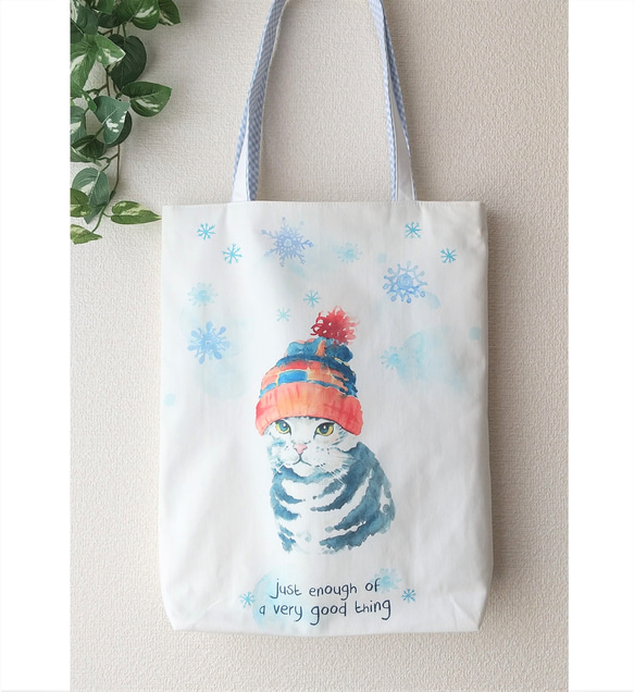 かわいい猫柄 A4トートバッグ ブルー トートバッグ atelier hanariz