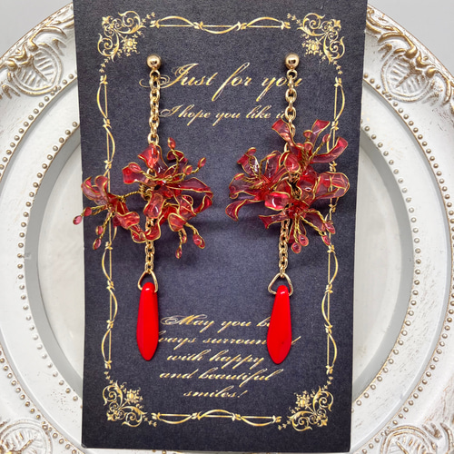 りん5　　イヤリング3点　彼岸花4輪　赤　彼岸花4輪　青　　紫陽花ロング りん5 イヤリング3点 彼岸花4輪 赤 彼岸花4輪 青 紫陽花ロング りん