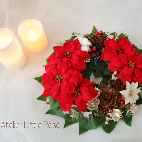 特大32㎝＊赤いポインセチアのクリスマスリース＊信州の冬の彩り＊冬