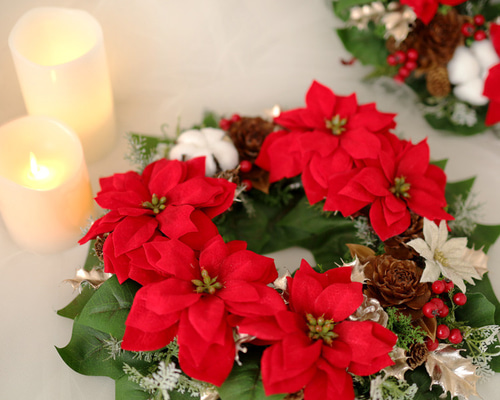 ポインセチアリース&縦長クリスマスプレート2種&コロコロ クリスマスリース 40cm 赤 ポインセチア Xmas アーティ