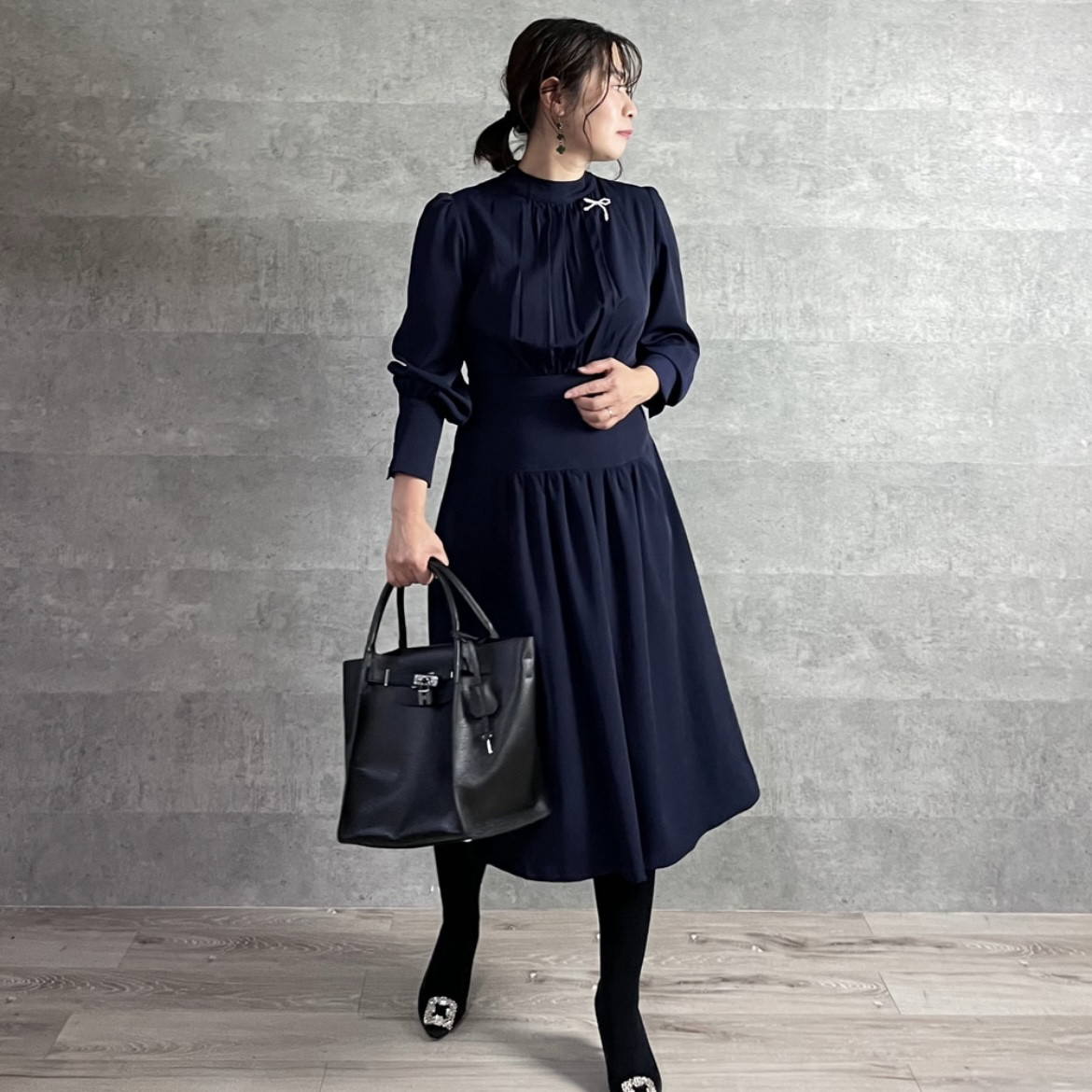 SALE■洗えて安心♡上品美ラインシルエット 膝下フレアワンピース【L】卒業式入学式 KMC-103 975065