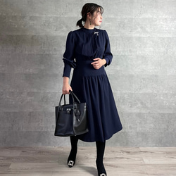 SALE□洗えて安心♡上品美ラインシルエット 膝下フレアワンピース【L