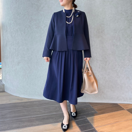 洗えて安心♡上品美ラインシルエット 膝下フレアワンピース：XL 卒業式