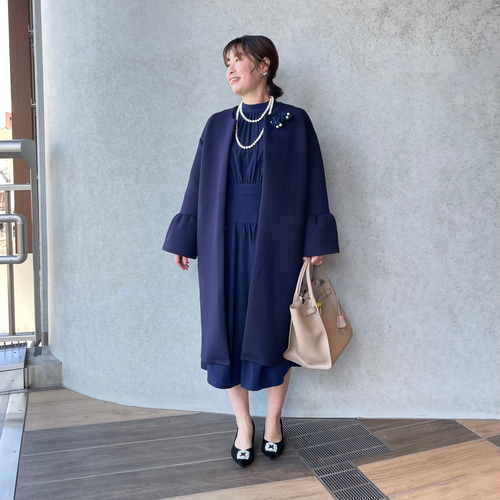 洗えて安心♡上品美ラインシルエット 膝下フレアワンピース：XL 卒業式