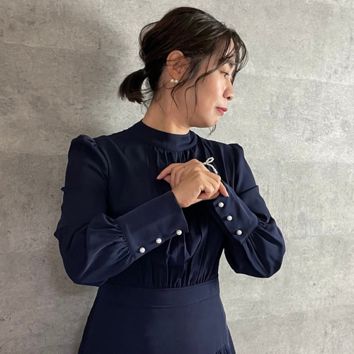 SALE□洗えて安心♡上品美ラインシルエット 膝下フレアワンピース：XL