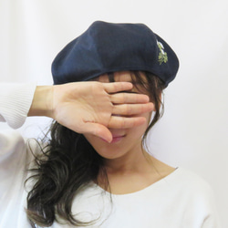 春夏【大人】国産リネン イニシャル刺繍 ベレー帽　 お出かけ 10枚目の画像