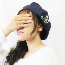 春夏【大人】国産リネン イニシャル刺繍 ベレー帽　 お出かけ 9枚目の画像