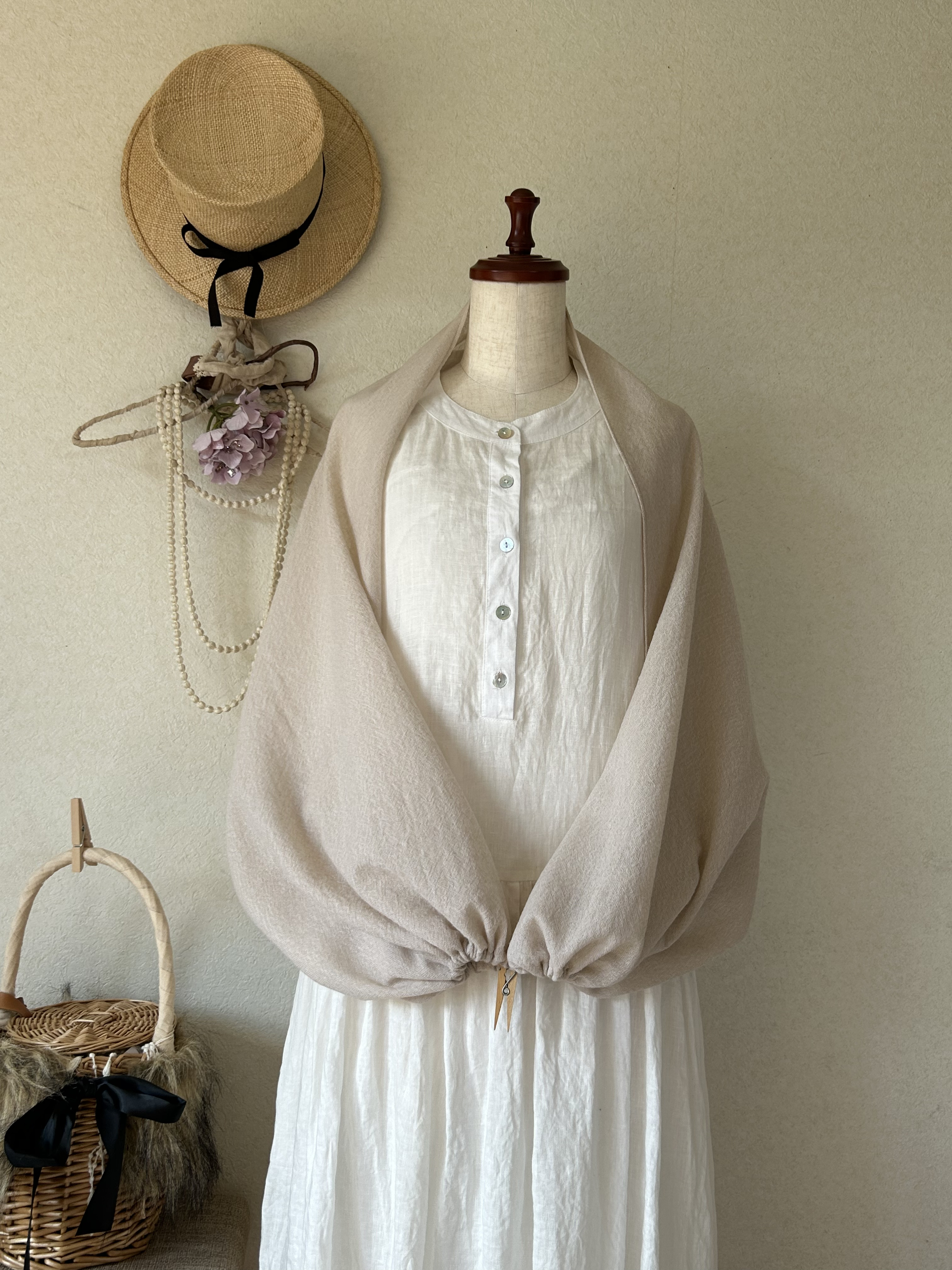 ⭐️ ウールガーゼ 100％⭐️3way ぽわんカーデ⭐️オートミール⭐️スヌード　羽織り