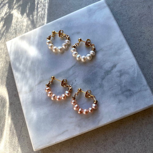 再販！淡水パールのフープピアス/イヤリング ピアス（スタッド・一粒 