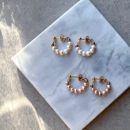 再販！淡水パールのフープピアス/イヤリング ピアス（スタッド・一粒 