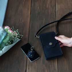 《特集掲載》黒猫スマホウォレット【縦型ポシェット・肩紐長さ調整可・ハンド紐別売】ねこ好きさんに！※袋ラッピング無料 7枚目の画像