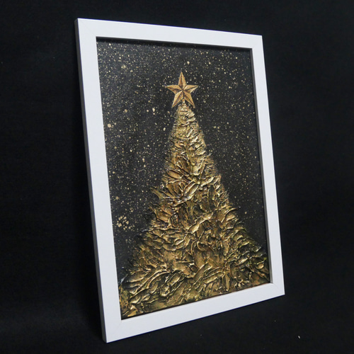 クリスマスツリーアート 金色フレーム 油絵 油彩 油彩画 絵画【黄金クリスマスツリー】 絵画 HR 通販