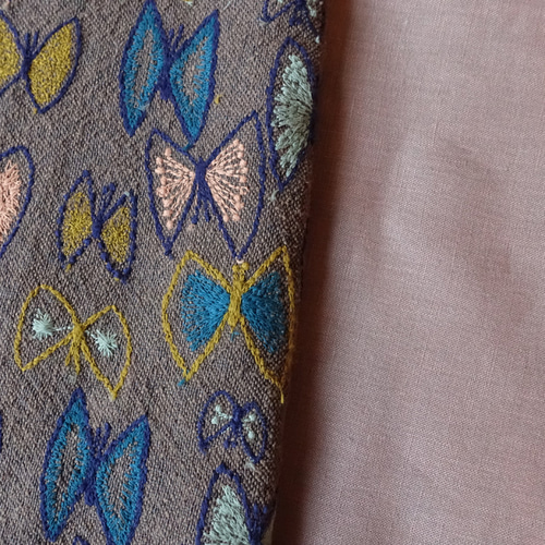 ミナペルホネン　クッションカバー　ハンドメイド　skyflower ミナペルホネン スカイフラワー 刺繍 ブラウン sky flower