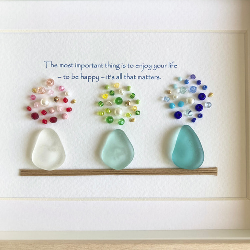 新作・一点もの】シーグラスアート・インテリア・置物/壁かけ・三色の  