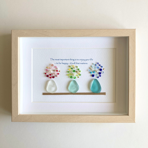 新作・一点もの】シーグラスアート・インテリア・置物/壁かけ・三色の  