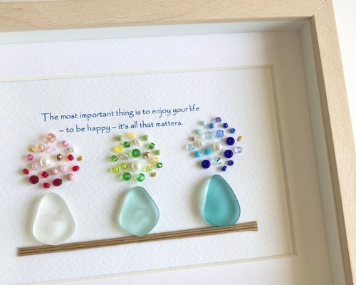 新作・一点もの】シーグラスアート・インテリア・置物/壁かけ・三色の