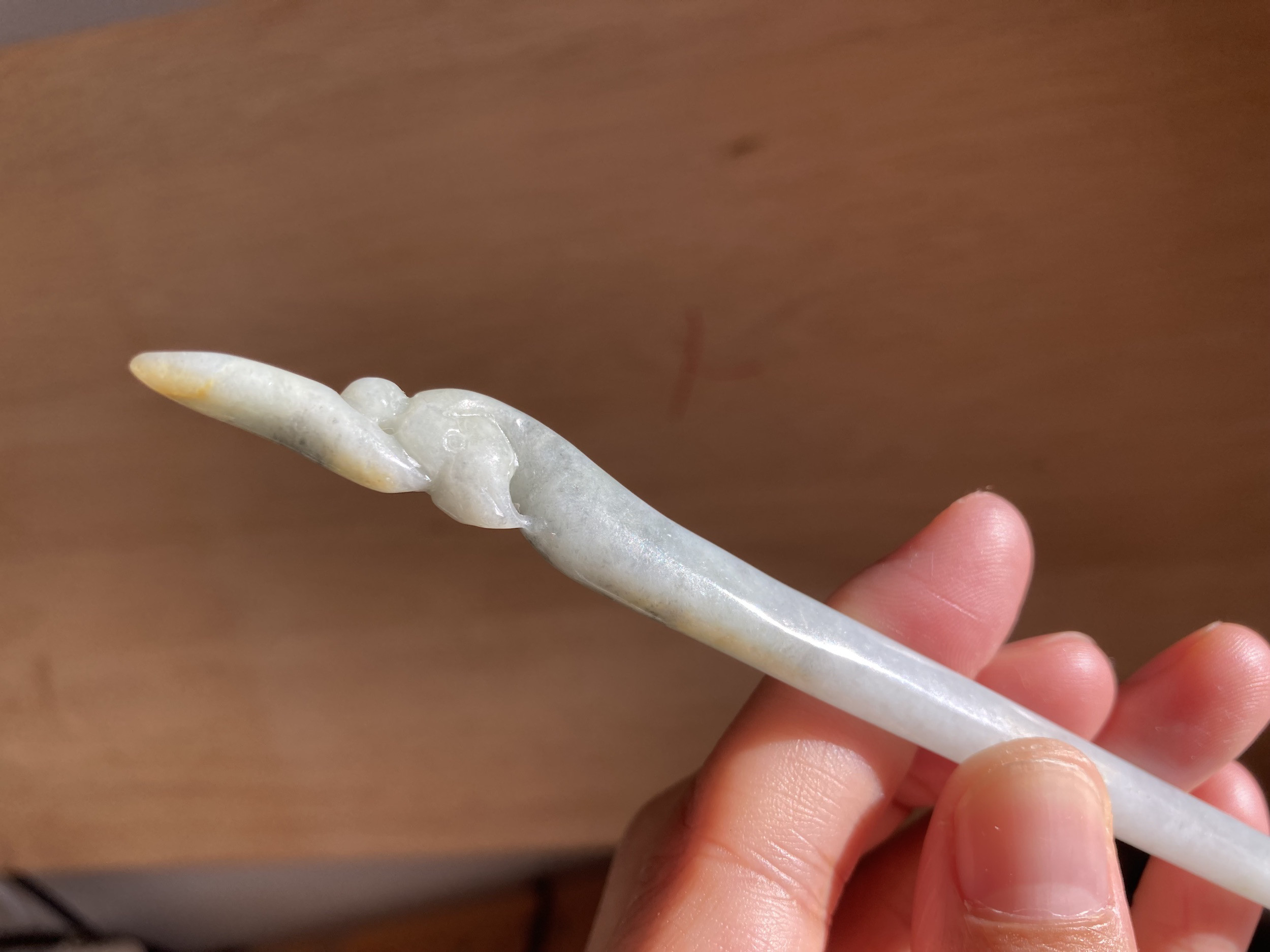 Z33 簪 ミャンマー産 天然 A貨 白 本翡翠 1本 簪 ほうおう 鳳凰