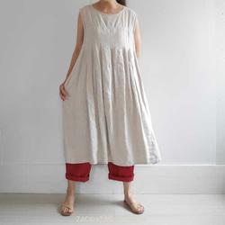 【再販】タンブラーリネン100％・キナリ・1年じゅう使えるジャンパースカート・ゆったり・コクーン・冬重ね着OK 1枚目の画像