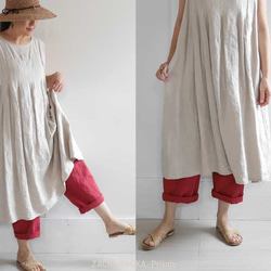 【再販】タンブラーリネン100％・キナリ・1年じゅう使えるジャンパースカート・ゆったり・コクーン・冬重ね着OK 2枚目の画像