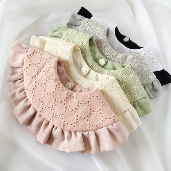も☆ハンドメイドスタイ　名入れスタイ　フリル フリルスタイ】名入れ 刺繍 スタイ 女の子 ベビー フリル