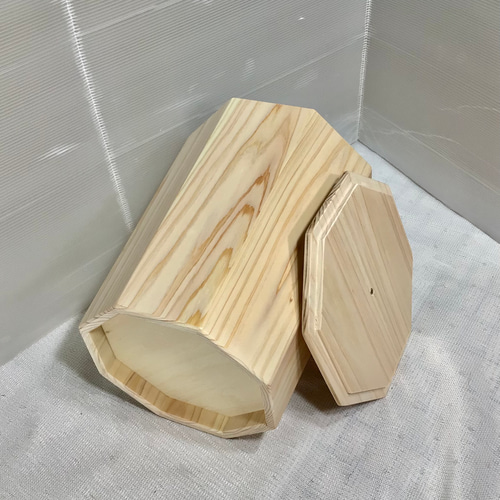 天然木 国産ヒノキ 蓋付き 縁起の良い八角形ゴミ箱 手造り その他