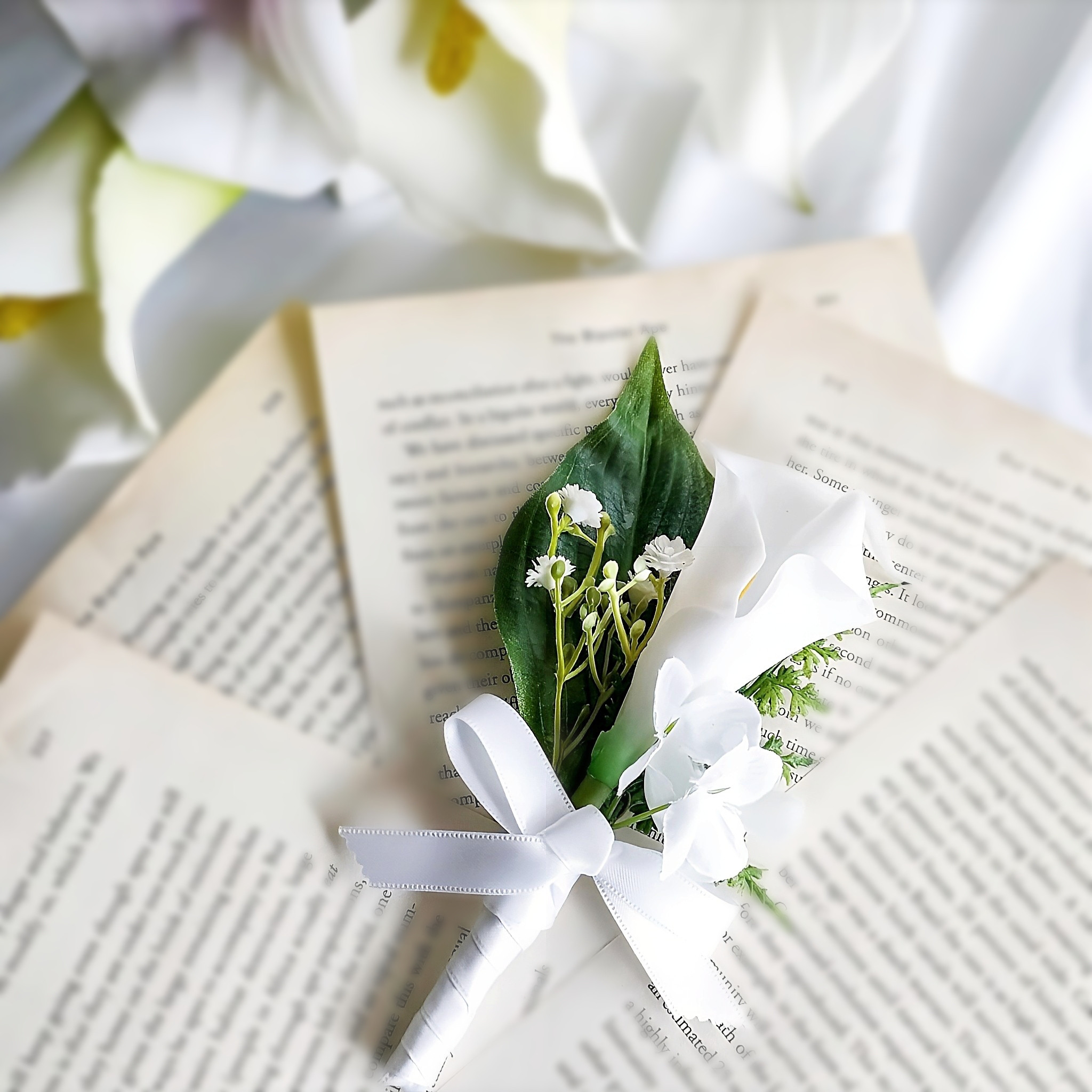 【生花に見える】カラー カサブランカ   ウェディングブーケ  白  造花 ブーケ   ブートニア リゾート婚 人気