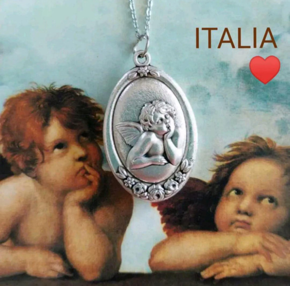 希少なイタリア語バージョン☆ラファエロの天使イタリア製メダイ