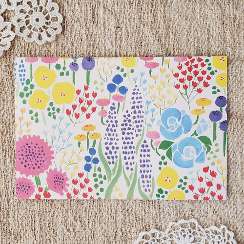 ポストカード「お花畑」 3枚入 カラフルなお花がいっぱいな ポストカード「お花畑」 3枚入 カラフルなお花がいっぱいな