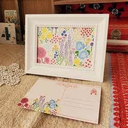 ポストカード「お花畑」 3枚入　カラフルなお花がいっぱいなイラスト 2枚目の画像
